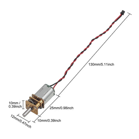 Eight Pack Mini N20 Gear Motors Micro DC 3V To 6V With Full Metal Gearbox shown with dimensions and terminal leads
