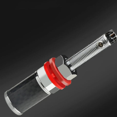Rhodium Plated HiFi Terminal Blocks 2 Pack Rock Solid Solderless Wiring Posts with red and chrome features.