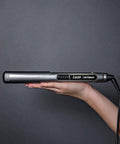 Extreme Nano Titanium Hair Straightener With Floating Plates, Fast Heating, Frizzy Hair Fix For Dry Or Curly Hair, 250C Heat, 110 Volt, At Home Pro Grade, Salon Quality held sideways in hand