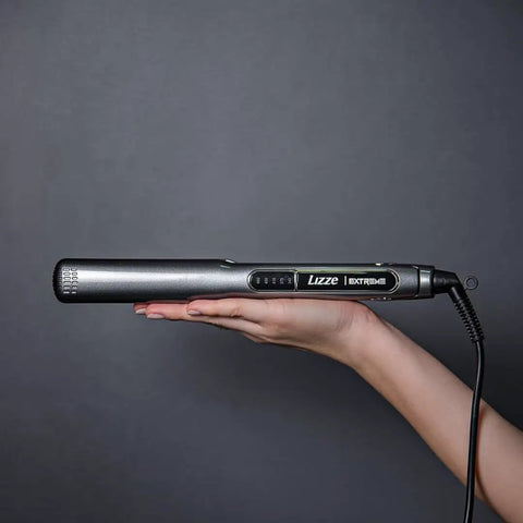 Extreme Nano Titanium Hair Straightener With Floating Plates, Fast Heating, Frizzy Hair Fix For Dry Or Curly Hair, 250C Heat, 110 Volt, At Home Pro Grade, Salon Quality held sideways in hand