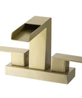 4 Inch Centerset Bathroom Waterfall Faucet With Two Handles For 3-Hole Lavatory Vanity, Brushed Gold Finish