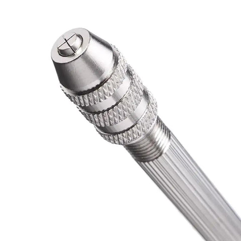 Straight Up Killer Pin Vise With Sleek Reversible Steel Collets For Securely Holding Tiny Wires Micro Files And Durable Hardware Bits That Grip Tight During Fast Precision Diy Work Around The Shop, detailed view of the metal gripping head.