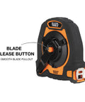 Closed Reel Tape Measure With 100 Foot Nylon Coated Blade Fast Three To One Gear Retracting Smooth Release Button And Safe Hook Storage