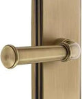 Carre Plate Privacy Lever Set In Vintage Brass With Georgetown Lever, Solid Forged Brass Construction, Pre Mounted Knobs For Easy Install