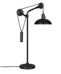 Dope 33.5 Inch Tall Industrial Table Lamp With Solid Wheel Pulley System And Blackened Bronze Metal Shade, Geometric Base, Perfect For Living Room Or Desk, Fits 60W Incandescent Or LED Bulbs