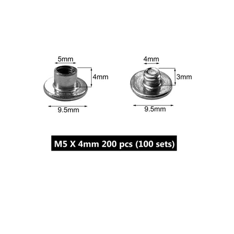 Knockout Quality 200 Piece Chicago Screws Leather Rivets Phillips Head Cross Slot Binding Kit Dead Simple Assembly For Heavy Duty Bags Shoes Books Photo Albums Hustle Ready Diy Gear 5 By 4 Millimeters, showing M5 X 4mm fasteners.