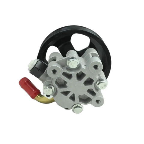Assisted Steering Pump Compatible For Discovery 3 And Range Rover Sport 2.7LR006613 QVB500400 Direct OEM Replacement For Smooth Steering And Leak Free Handling, Easy Install And Plug And Play Fit Auto Parts, silver aluminum pump front view