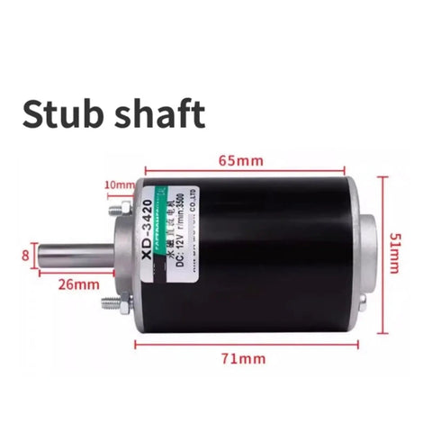Beefy Torque DC Gear Motor 12V 24V With Adjustable Reversing RPM 3500 Or 7000, Worm Gear Drive For Robotics Automation Safe Boxes And Industrial Equipment. Stub shaft model.