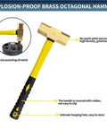 Yellow explosion-proof brass octagonal hammer with rubber grip and hanging hole