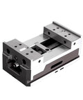 Built Like A Tank Heavy Duty Self Centering Bench Vise Featuring Six Inch Parallel Jaws For CNC Workbenches side view showing durable steel construction.