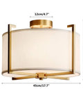 Dope Brushed Brass Four Light Flush Mount Ceiling Light With Drum Fabric Diffuser Mid Century Modern Indoor Ceiling Fixture