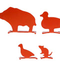 Metal Knockover Animal Target Set For Backyard Shooting Practice, 4 Orange Silhouette Targets on white background