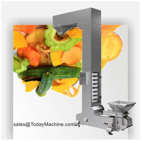 Image of Beast Mode High Capacity Z Type Inclined Climbing Belt Conveyor With Bulk Divide And Safety Upgrades next to sliced vegetables.