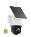4G LTE Cellular Security Camera Outdoor Solar Powered With 360 Pan Tilt And Auto Tracking No WiFi Needed Color Night Vision AI Detection Built In SIM Card PTZ Lite Plus Solar Panel installed on wall