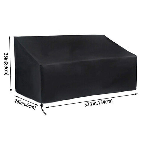 All Season Outdoor Bench Cover For 2 Seats Weatherproof Patio Furniture Protector Dustproof Waterproof Shield For Lawn Porch Yard Keeps Rocking Chair Safe From Snow Sun Rain And Moisture - Black cover with dimensions, 210D fabric material