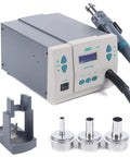 Workhorse 1000W Hot Air Rework Station with LCD Display, adjustable temperature, three nozzles, and multi-channel control for PCB rework.