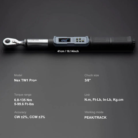 Digital Torque Wrench Three Eighths Inch Drive With Quick Socket Head Change No Delay Display shown on dark background