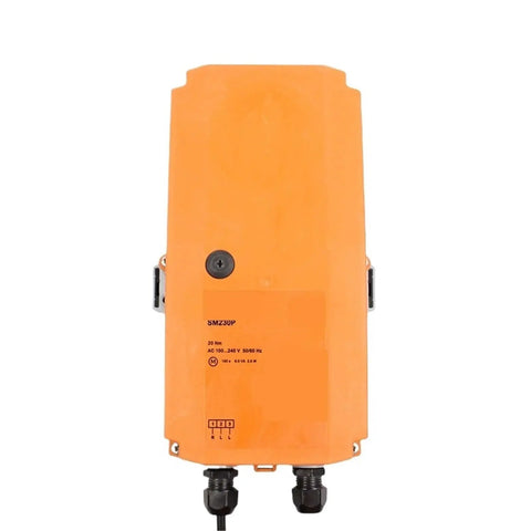 Rock Solid Sm230P Rotary Actuator Damper Motor delivering 20 Nm torque; orange casing with AC 100-240V power connectors.
