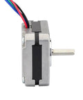 2 Pack Nema 17 Stepper Motors For DIYers And Makers Of 3D Printers And CNC Machines - 1A 13Ncm 42x42x20mm, 4 Wire 2 Phase, 5mm Shaft, Quiet High Torque, Reliable Precision Motion Control For Prototyping And Hobby Projects. Side view of NEMA 17 stepper motor with 5mm shaft and 4-wire lead.