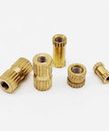 25 Pack Solid Brass Knurl Insert Nuts M2 M2.5 M3 Metric Threads Round Shape OD Options For Heavy Duty Projects And Tight Fits in varying sizes.