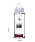 Top Shelf Cold Brew Drip Tower And Iced Coffee Maker With 21 Oz Detachable Borosilicate Carafe and Heavy Duty Steel Rack in profile view.