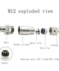 M12 D Code 4 Pin Male Connector With Rugged Shielded Metal Shell Circular Field Assembly IP67 exploded view components