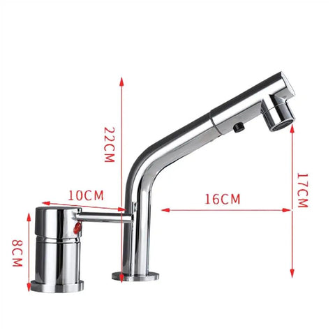 GAZOGJ Pullout Kitchen Faucet with Button Switch Flexible Hose and Modern Mixer Tap - Easy Installation Stylish Design for Home and Commercial Use,Ivory with measurements.