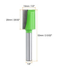 Pro Grade Bottom Cleaning Router Bit With One Quarter Inch Shank Carbide Tip For Spoilboard Surfacing Planing And Slab Flattening In Woodworking And CNC Mortising 13 mm Diameter And 0.78 Inch Cutting Depth 53 mm Overall Length side view with measurements