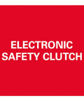 Electronic Safety Clutch label on red background for Built Like A Tank Cordless Angle Grinder With 18 Volt Brushless Motor And Flex Tail Head For No Sweat Cutting And Grinding Work Ships In A Rock Hard Carry Box But Excludes Battery And Charger Lets You Pack Only What You Need For Tomorrow.