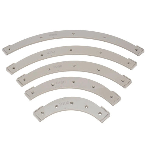 Total Shop Must Have Heavy Duty Round Corner Radius Router Template Set With Removable Jigs for R100 to R300 corner routing.