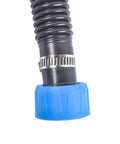 High Capacity Electric Drum Pump 120V AC And 12V DC Models With 5 GPM Flow hose connection with blue plastic fitting for fluid transfer.