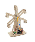 Hands-On Ferris Wheel Add-On Kit For PicoBricks And Micro:Bit - No Soldering, Plug-And-Play STEM Build, Raspberry Pi Compatible, Fun, Interactive DIY Engineering Toy For Students And Makers wooden Ferris wheel kit on base