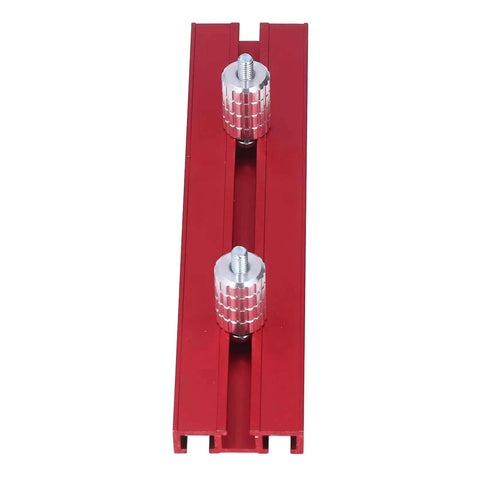 Planing Stop Kit With Pew Dog Positioning Clamp For Workbench Use, aluminum alloy in red, top view, 15.8mm capacity