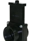 ABS Gate Valve 2 Inch Black FPT To Spigot, easy push pull, unrestricted flow, quick shutoff, for plumbing, RV, marine, outdoor water lines.