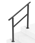 Built Tough Outdoor Handrails For Steps 2 To 3 Step Stair Rail Kit Black Carbon Steel Square Tube Horizontal Bar installed on concrete steps.