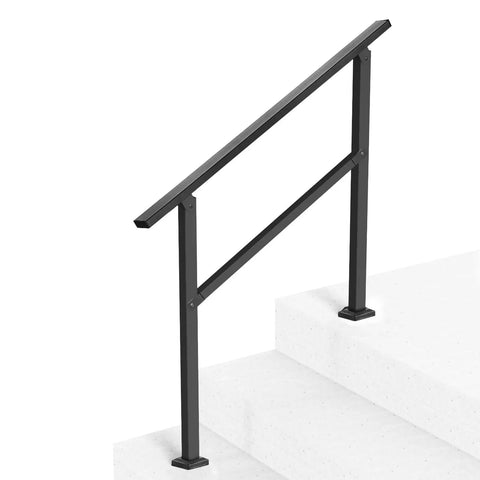 Built Tough Outdoor Handrails For Steps 2 To 3 Step Stair Rail Kit Black Carbon Steel Square Tube Horizontal Bar installed on concrete steps.