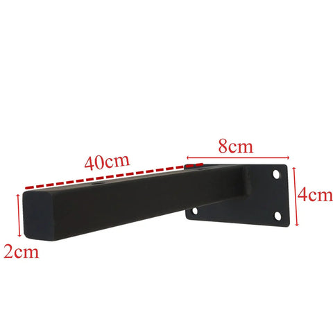 Heavy Duty Black Floating Shelf Brackets 30 Cm Wide Solid Iron Wall Supports showing dimensions 40cm x 2cm for secure mounting.