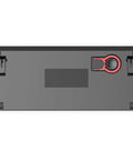Bottom view of sleek black metal plate for hot swap mechanical keyboard kit featuring USB C connection and adjustable feet.