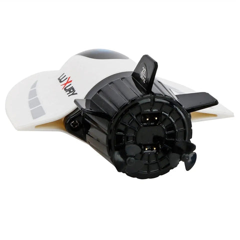 Rear view of Mini RC Submarine Boat Remote Control Waterproof Diving Toy with propellers and water cooling system visible