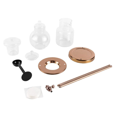 Chill Mode Ice Cold Brew Dripper Coffee Maker Featuring 600ml Borosilicate Glass And Stainless Steel Slow Drip Extraction System parts arrangement.