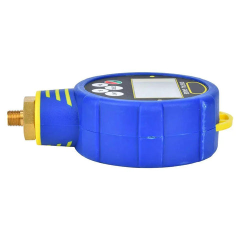 Side view of Low Pressure Digital Gauge With Built In Refrigerant Database For HVAC Pros And Air Conditioning Techs Accurate Pressure Readings Across 82 Refrigerants With Unit Conversion And Pneumatic Auxiliary Component