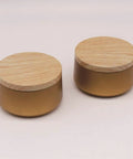 Straight Up Airtight Glass Coffee Canister With Rustic Wood Lid For Fresh Beans Tea Sugar Nuts Wide Mouth Food Storage Jar Kitchen Staple To Lock In Flavor And Keep Your Daily Grind Fresh - Two gold canisters with wooden lids.