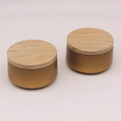 Straight Up Airtight Glass Coffee Canister With Rustic Wood Lid For Fresh Beans Tea Sugar Nuts Wide Mouth Food Storage Jar Kitchen Staple To Lock In Flavor And Keep Your Daily Grind Fresh - Two gold canisters with wooden lids.
