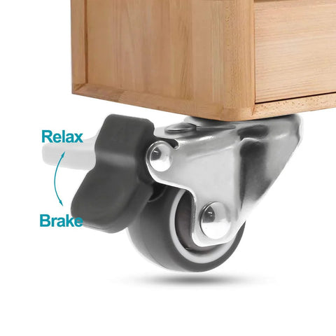 4 Pack 1.25 Inch Caster Wheels With Brakes Rubber Swivel Heavy Duty Casters With 360 Degree Top Plate 140 Lbs Total Capacity on wooden cart