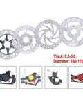 Array of Beefy Disc Brake Rotor For Bikes And Ebikes, 180mm And 203mm Options, 6 Bolt Mount, 3mm Thick Stainless Steel with parts