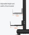 Adjustable height and width brackets detailed view on Smooth Ride Six Screen Monitor Rolling Cart With Adjustable Height Stand.
