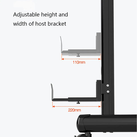 Adjustable height and width brackets detailed view on Smooth Ride Six Screen Monitor Rolling Cart With Adjustable Height Stand.