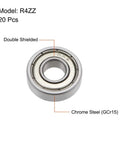 Close-up of R4ZZ Shielded Deep Groove Ball Bearing showing double shield and chrome steel construction, set of 20, 1/4x5/8x0.196 in.