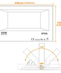 Illustration of All Weather Outdoor LED Flood Light 8000LM RGBW Color Changing, IP66 Waterproof, dimensions and rotation angles