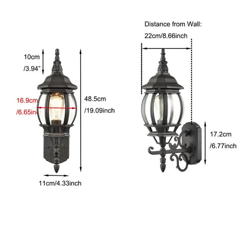 Dimensions of Two Pack Outdoor Wall Lanterns Waterproof Exterior Sconce Lights In Matte Black For Porch And Garage Doors With Vintage Retro Vibe Built Tough Weatherproof Metal Clear Glass Shade.